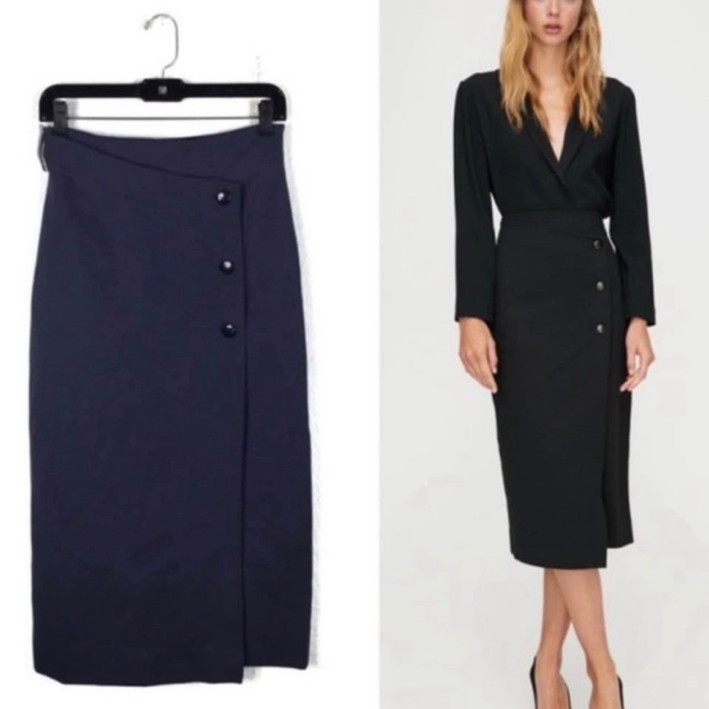 Babaton Billy Skirt Size 0 Navy Wrap Midi Skirt Aritzia